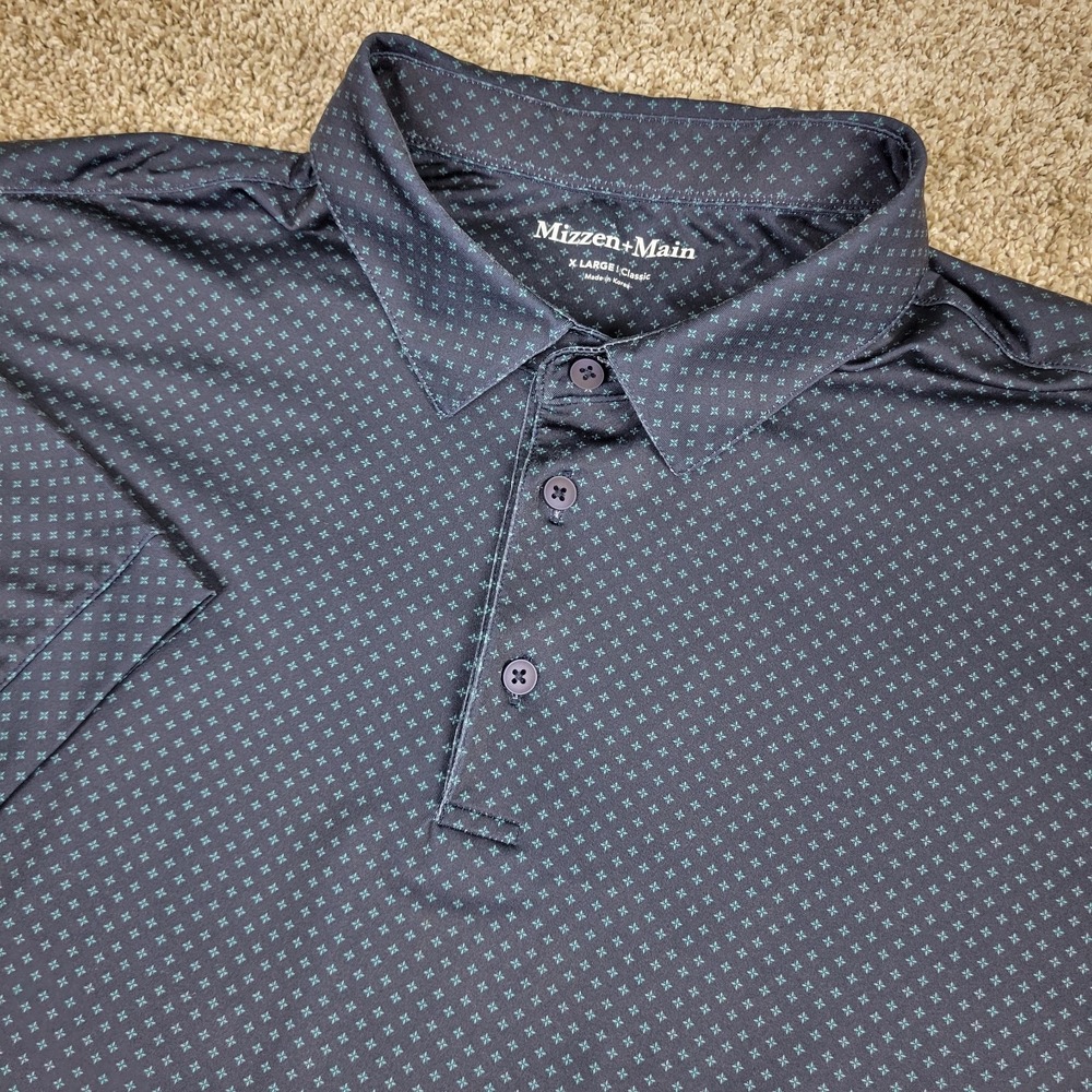 Mizzen+Main Mens XL Black AOP Geometric Performance Stretch Polo Short Sleeve